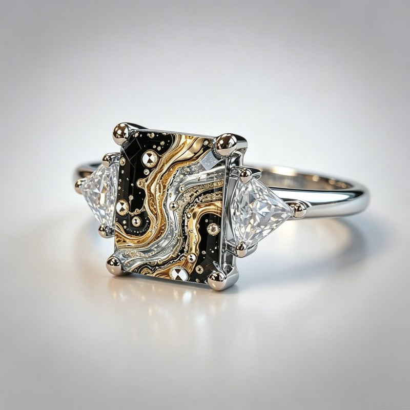 Marbled Square Statement Ring