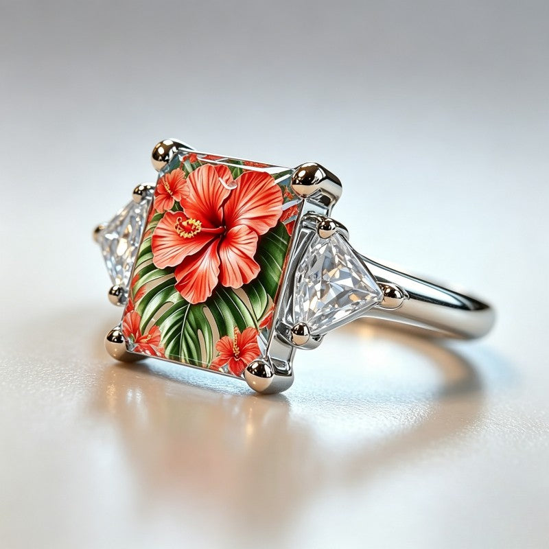 Tropical Hibiscus Square Ring