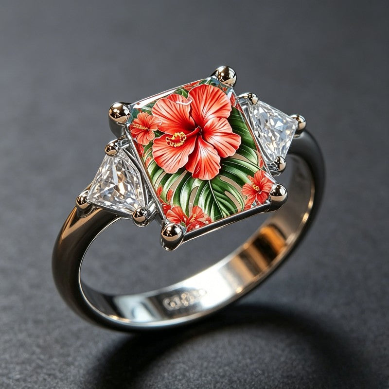 Tropical Hibiscus Square Ring