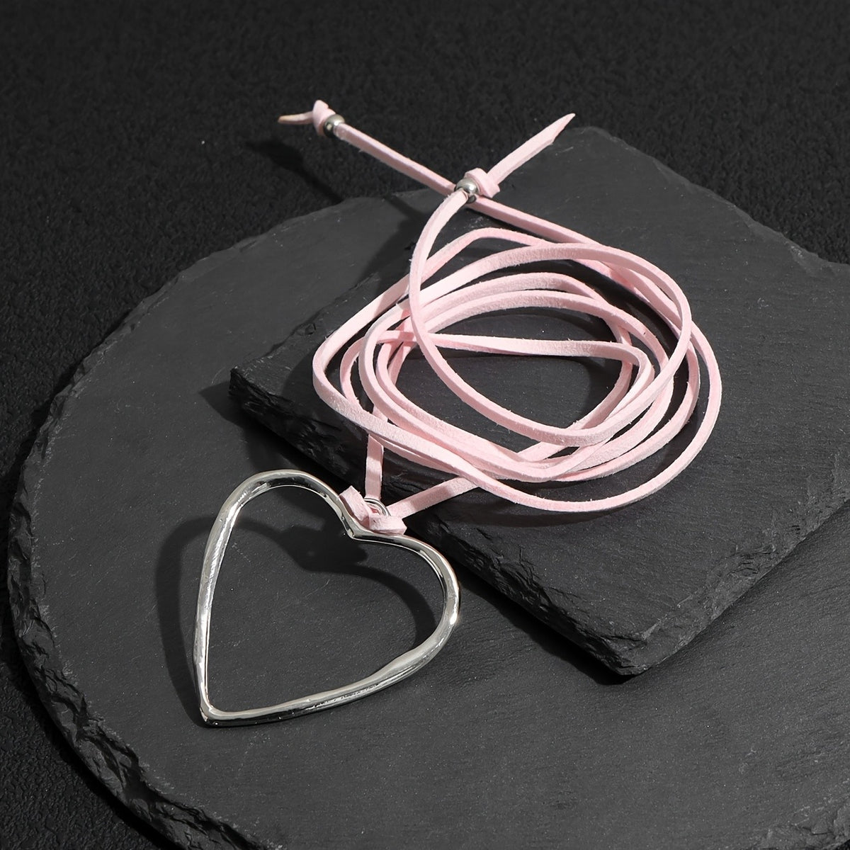 Pink Suede Heart Choker Necklace