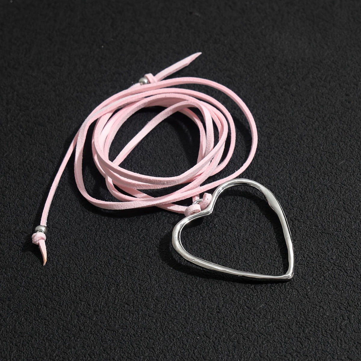 Pink Suede Heart Choker Necklace