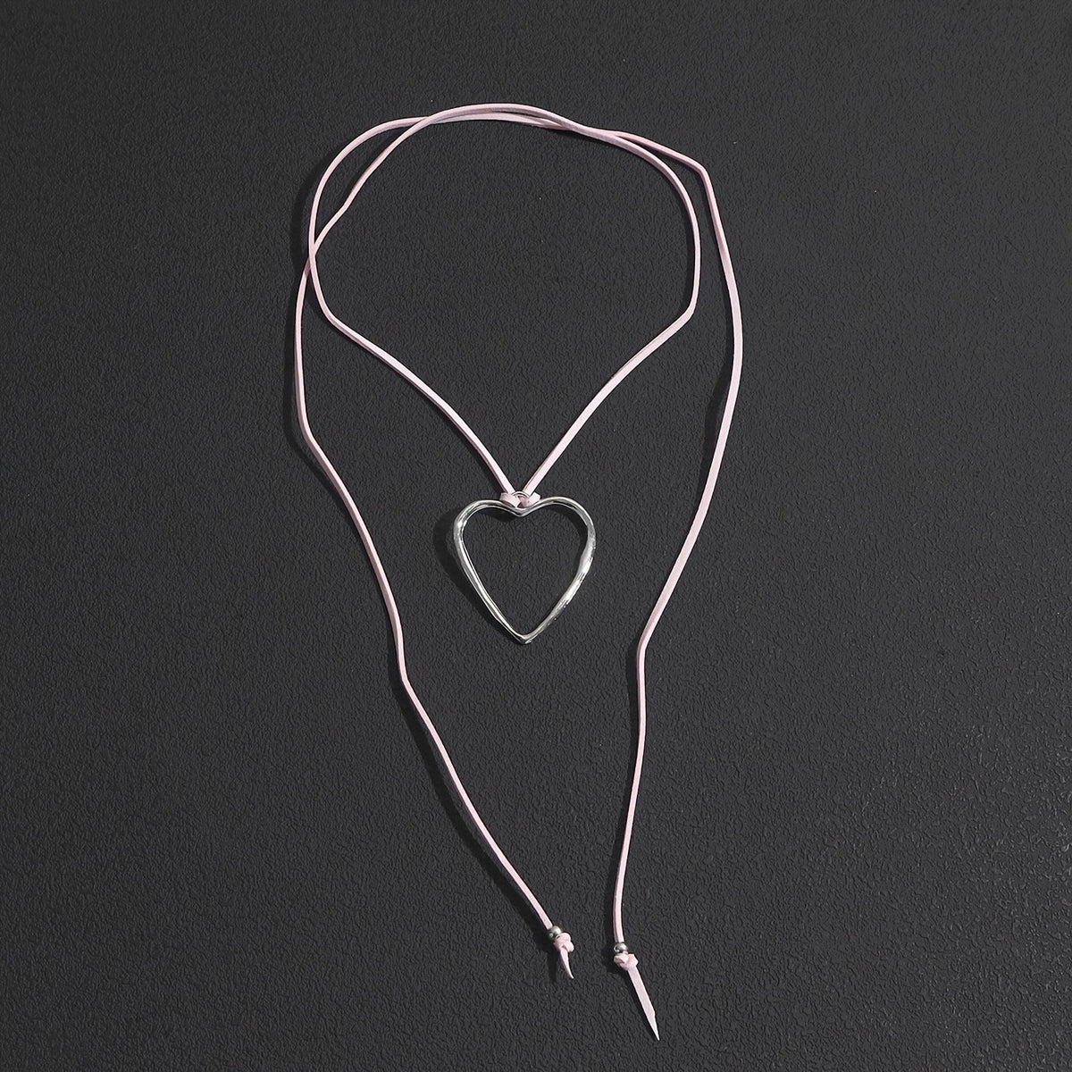 Pink Suede Heart Choker Necklace