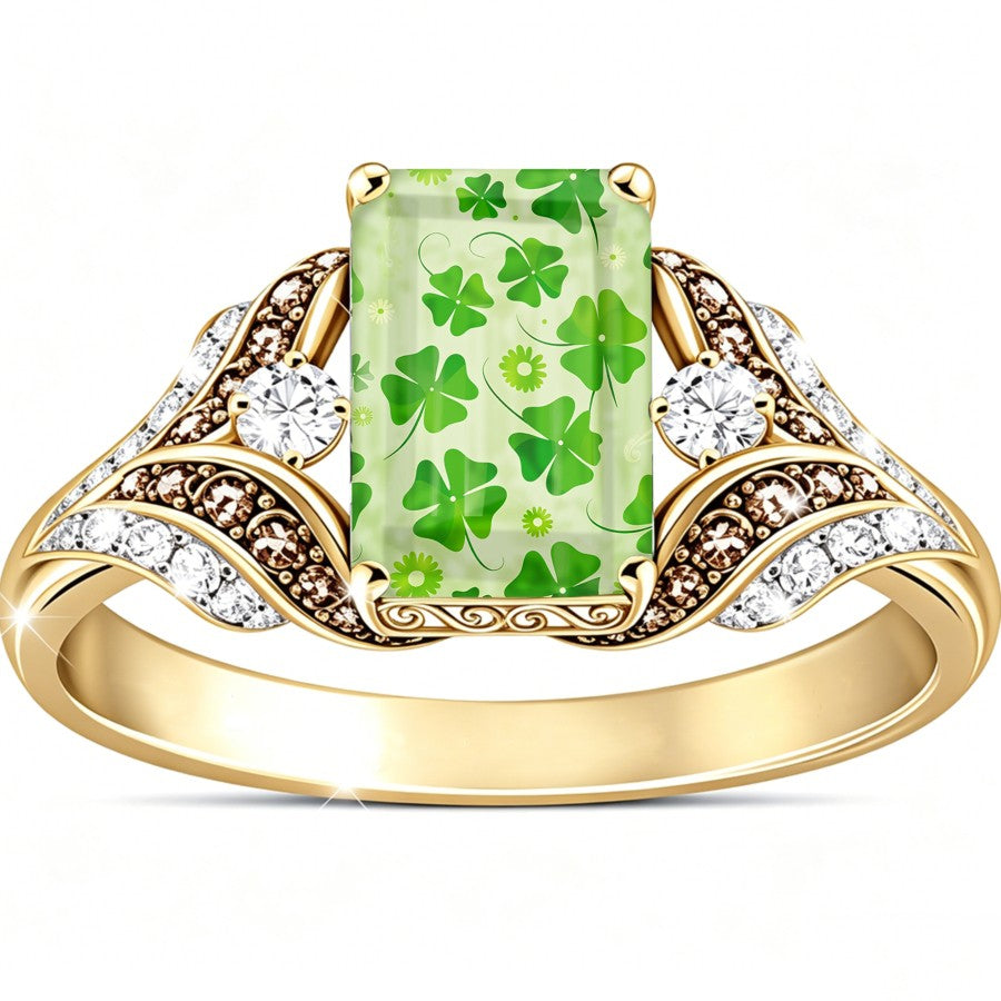 Green Clover Square Ring