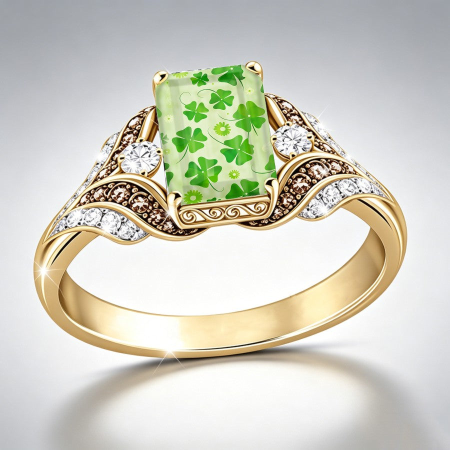 Green Clover Square Ring