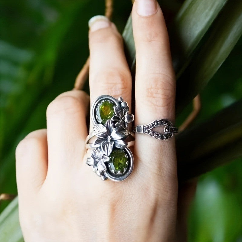 Double Peridot Floral Ring