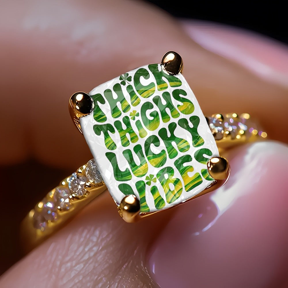 Green Text Square Ring