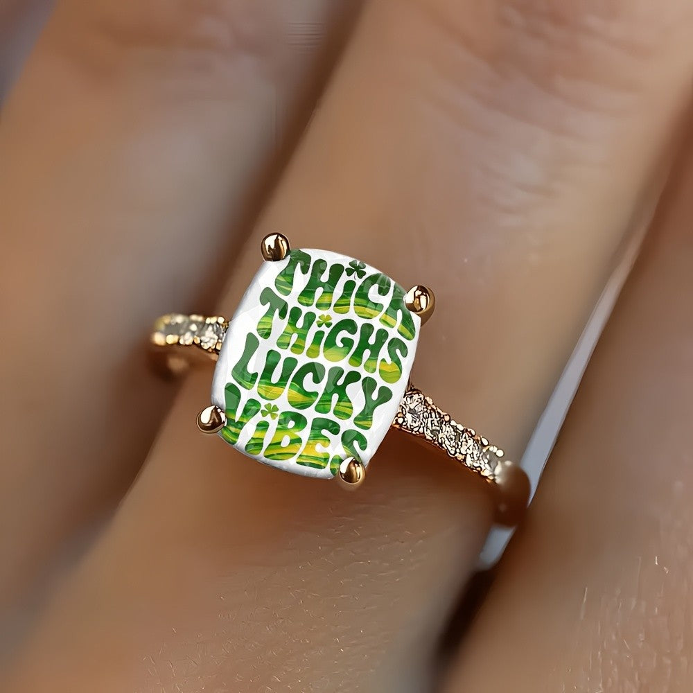 Green Text Square Ring