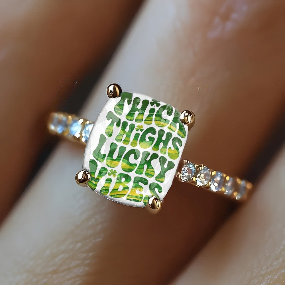 Green Text Square Ring