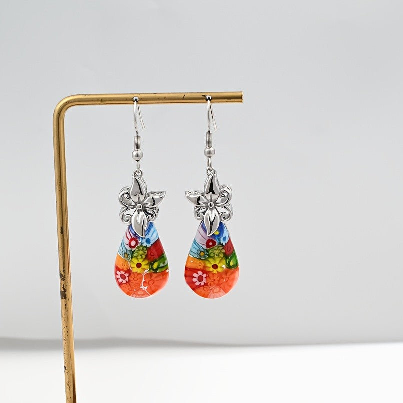 Floral Glass Teardrop Earrings