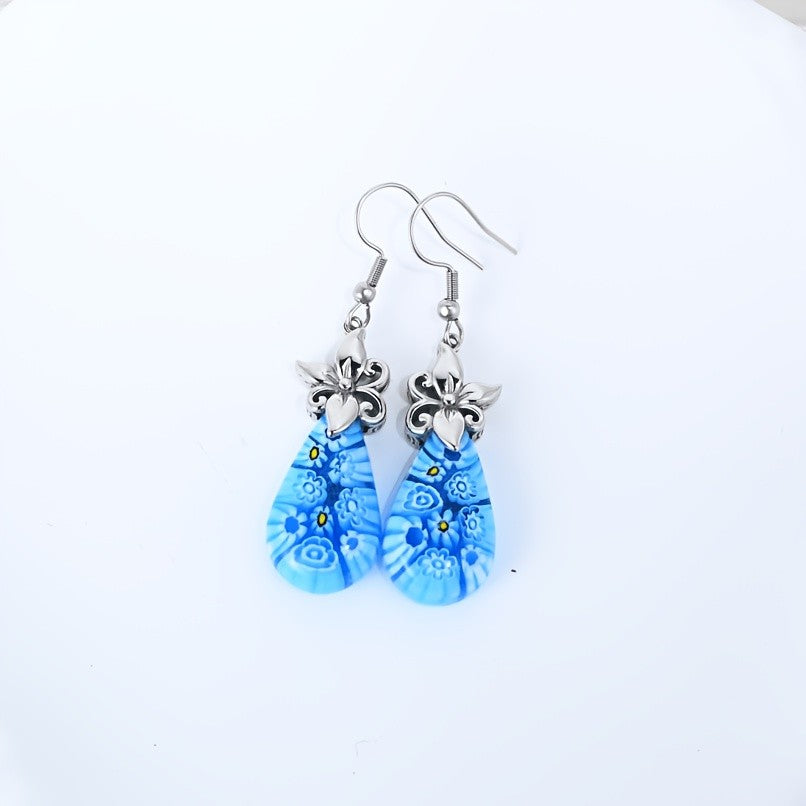 Floral Glass Teardrop Earrings