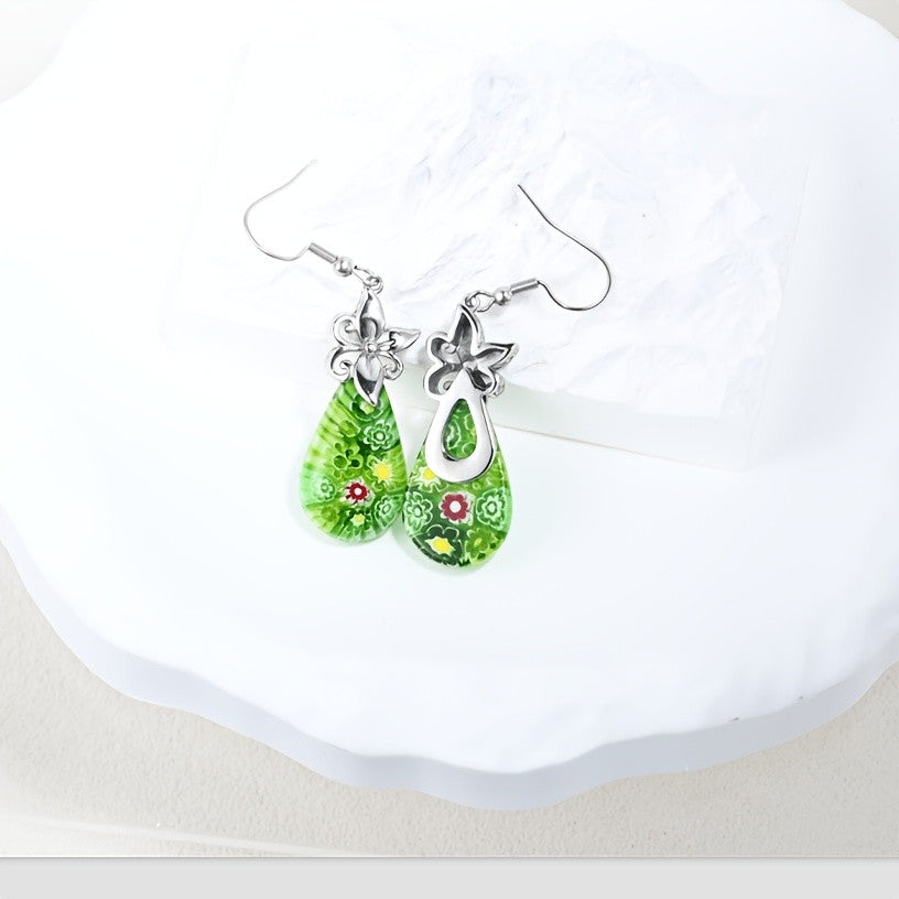 Floral Glass Teardrop Earrings