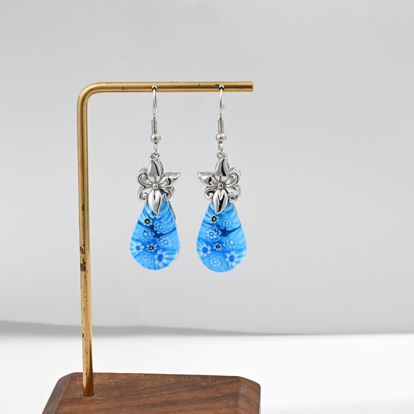 Floral Glass Teardrop Earrings