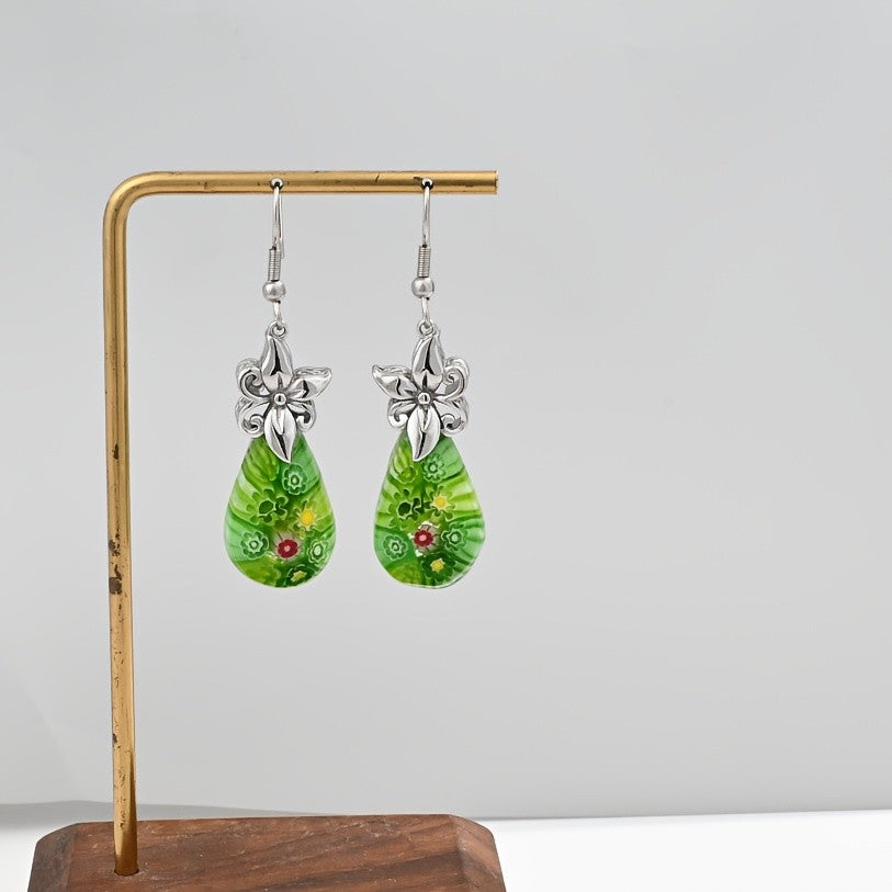 Floral Glass Teardrop Earrings