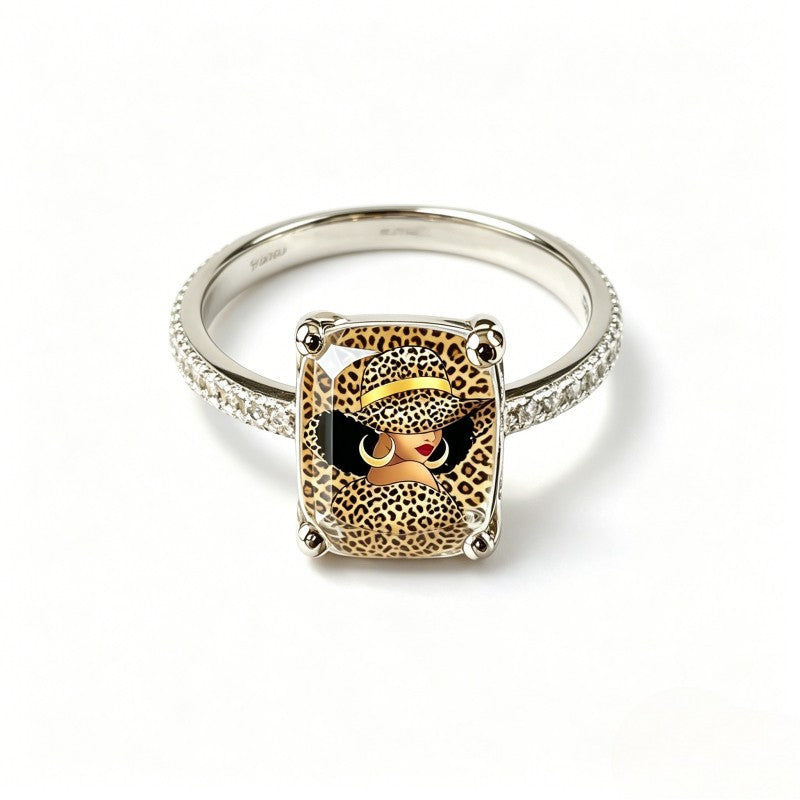Leopard Hat Lady Square Ring