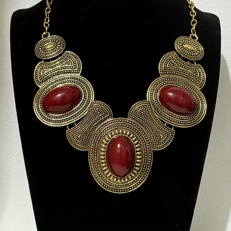 Triple Oval Cabochon Statement Necklace