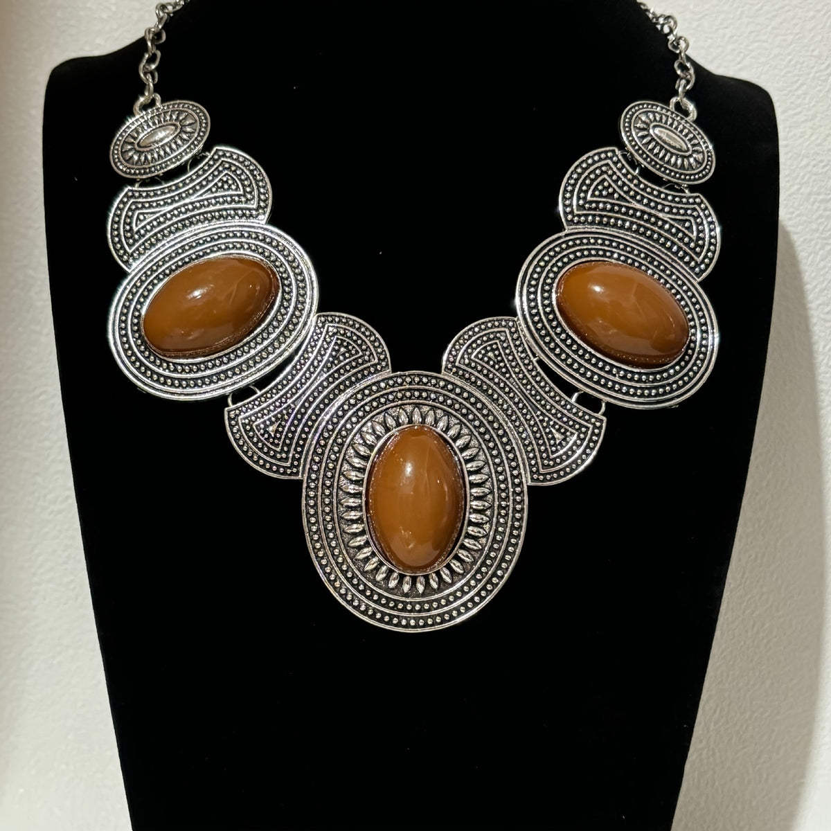Triple Oval Cabochon Statement Necklace