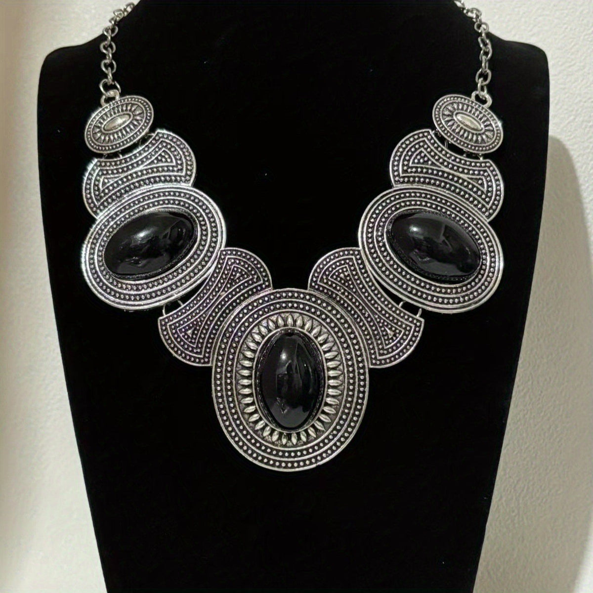 Triple Oval Cabochon Statement Necklace