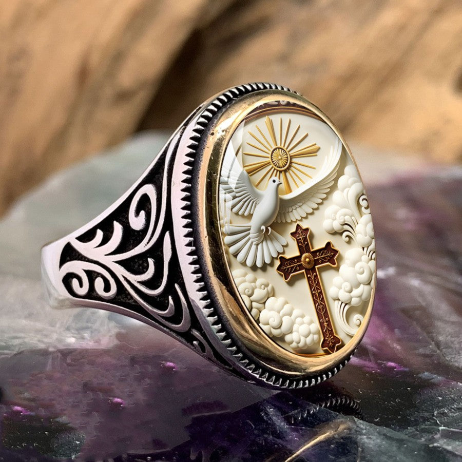 Dove & Sunburst Oval Ring