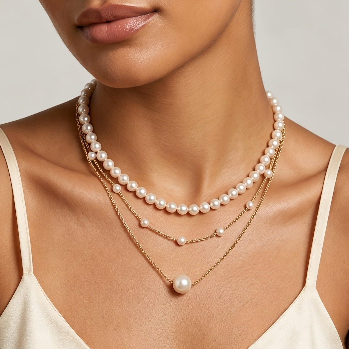 Layered Pearl & Solitaire Necklace