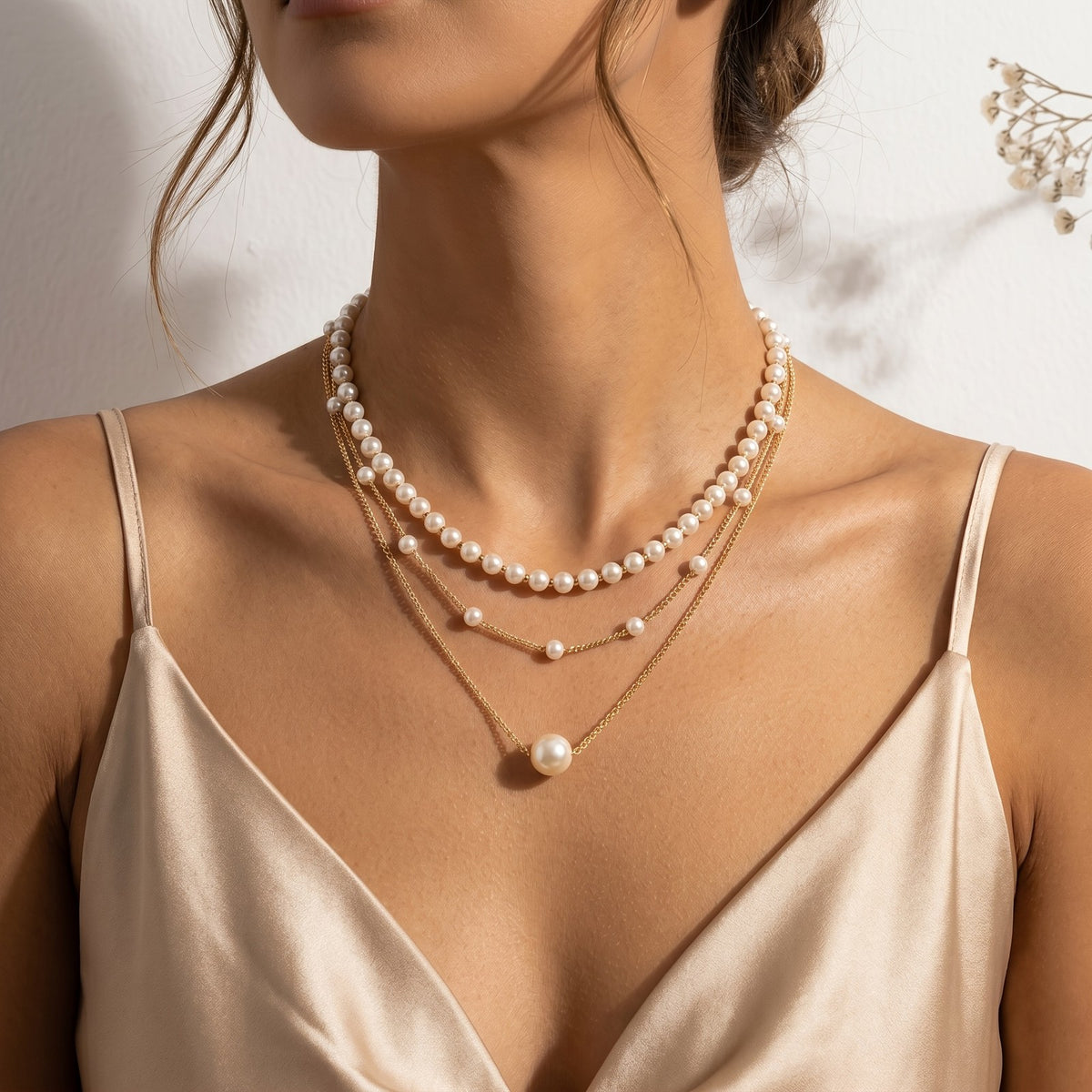 Layered Pearl & Solitaire Necklace