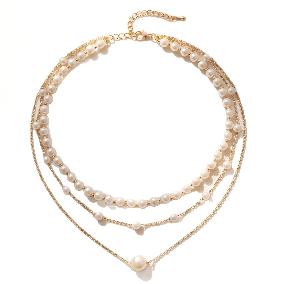 Layered Pearl & Solitaire Necklace