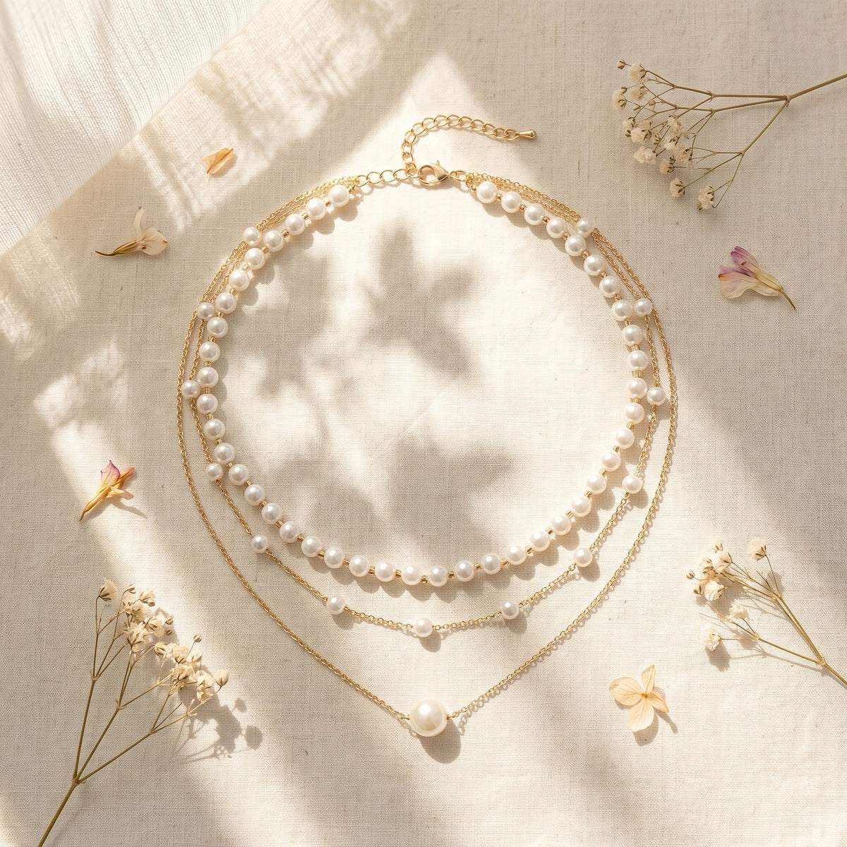 Layered Pearl & Solitaire Necklace