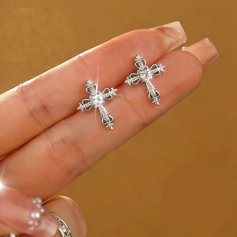 Crystal Filigree Cross Stud Earrings