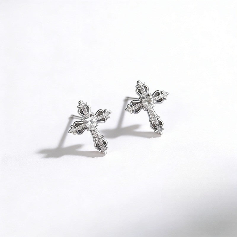 Crystal Filigree Cross Stud Earrings