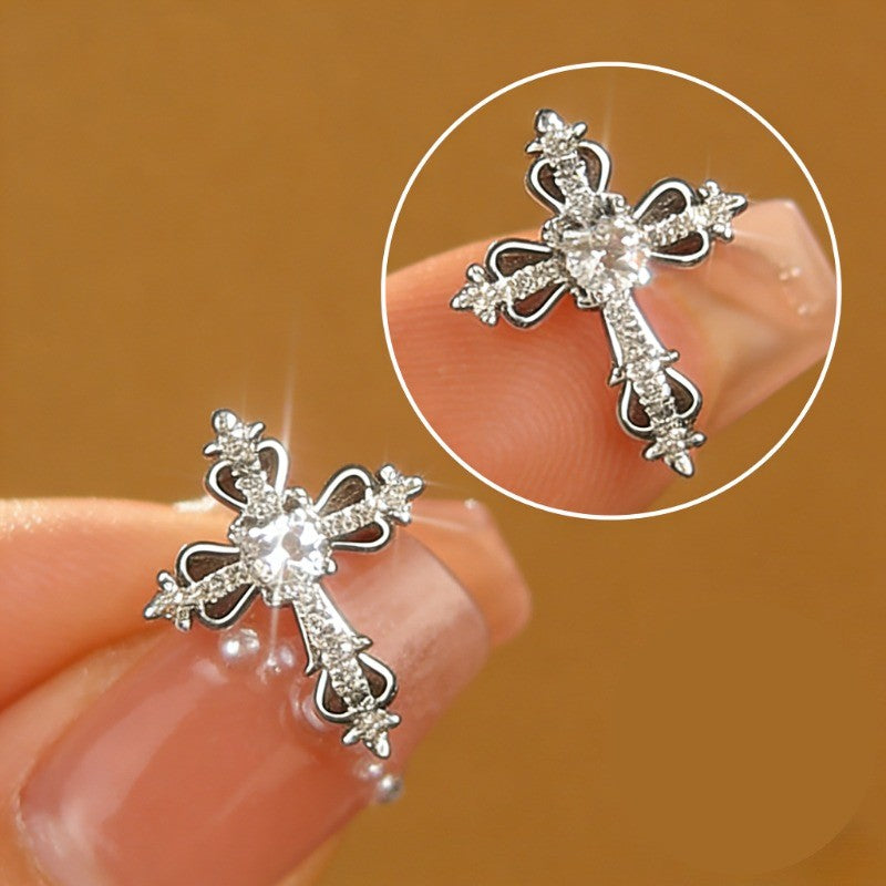 Crystal Filigree Cross Stud Earrings