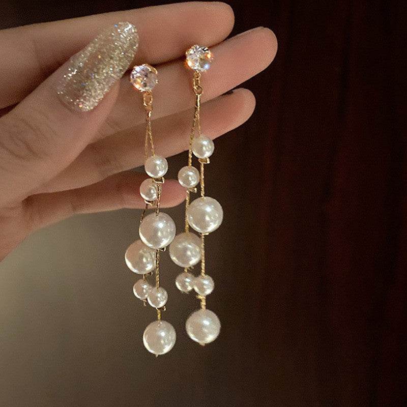 Crystal & Pearl Chain Drop Earrings