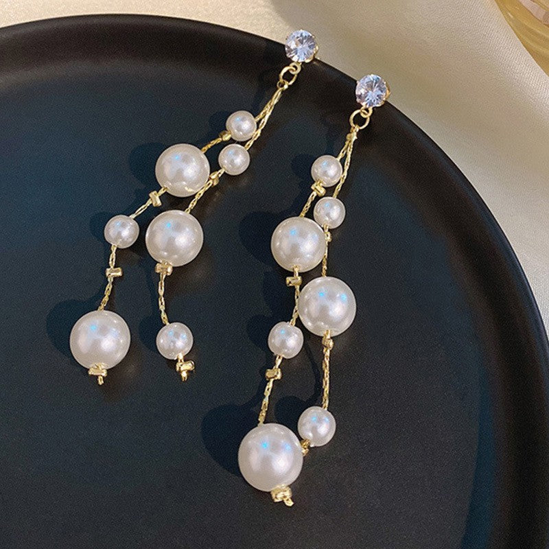 Crystal & Pearl Chain Drop Earrings