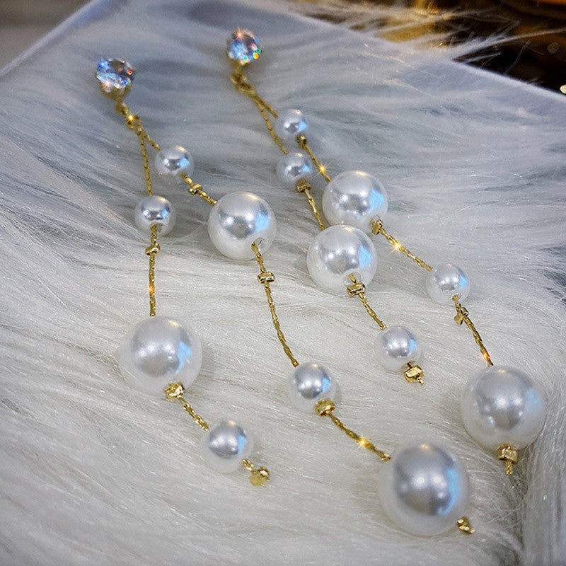 Crystal & Pearl Chain Drop Earrings