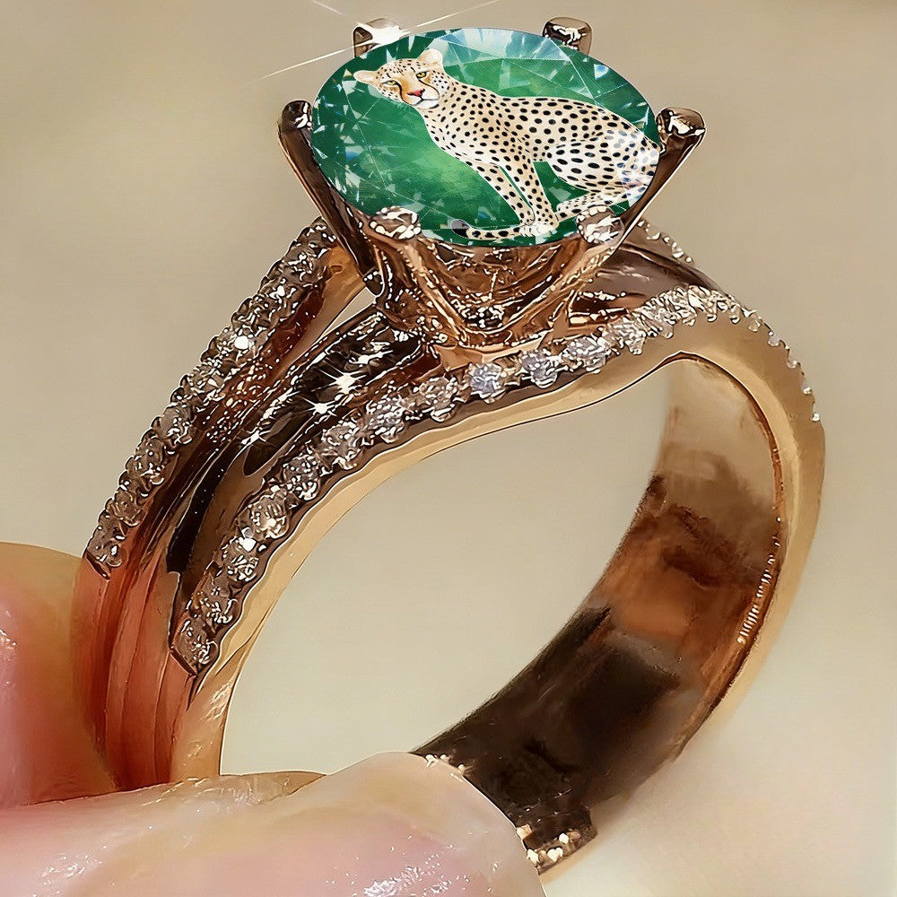 Green Cheetah Statement Ring