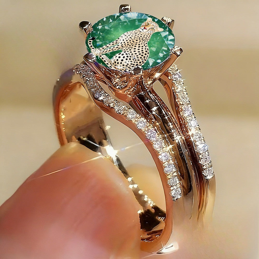 Green Cheetah Statement Ring