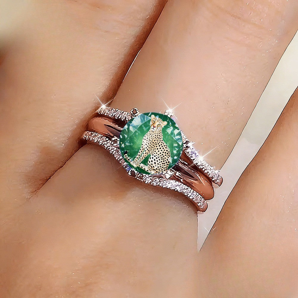 Green Cheetah Statement Ring