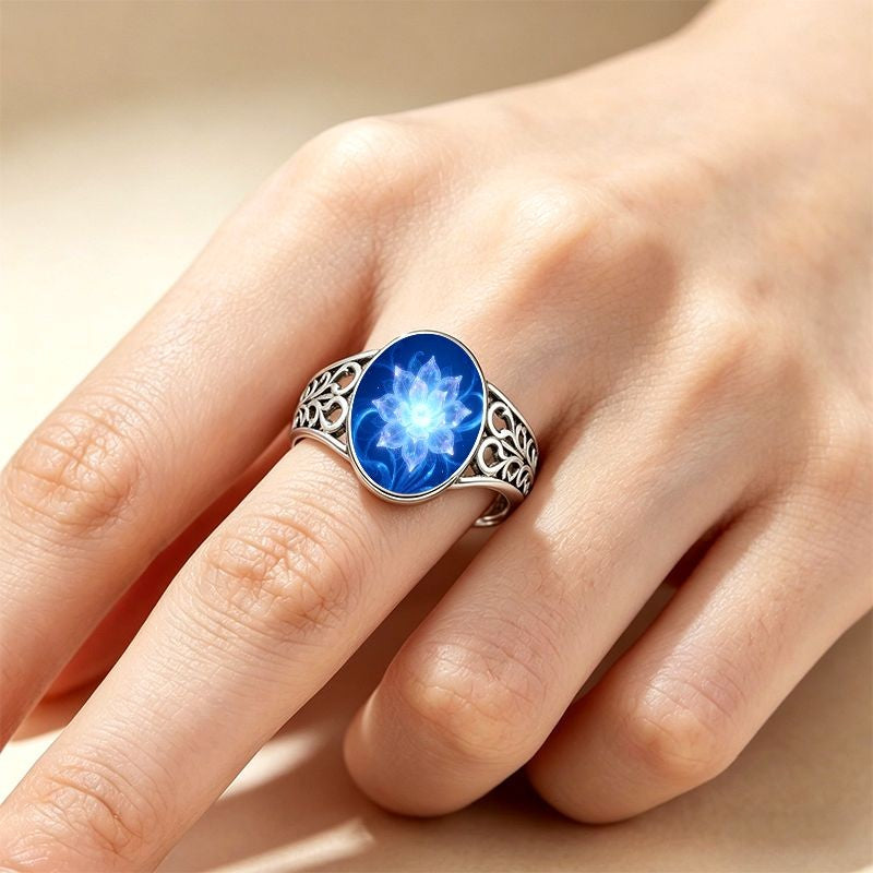 Illuminated Lotus Oval Ring