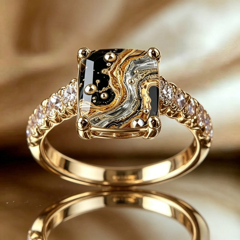 Black Marble Square Ring