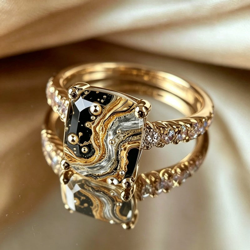 Black Marble Square Ring