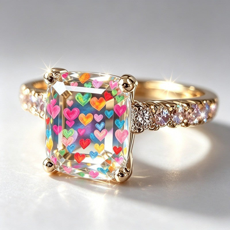 Colorful Hearts Square Ring