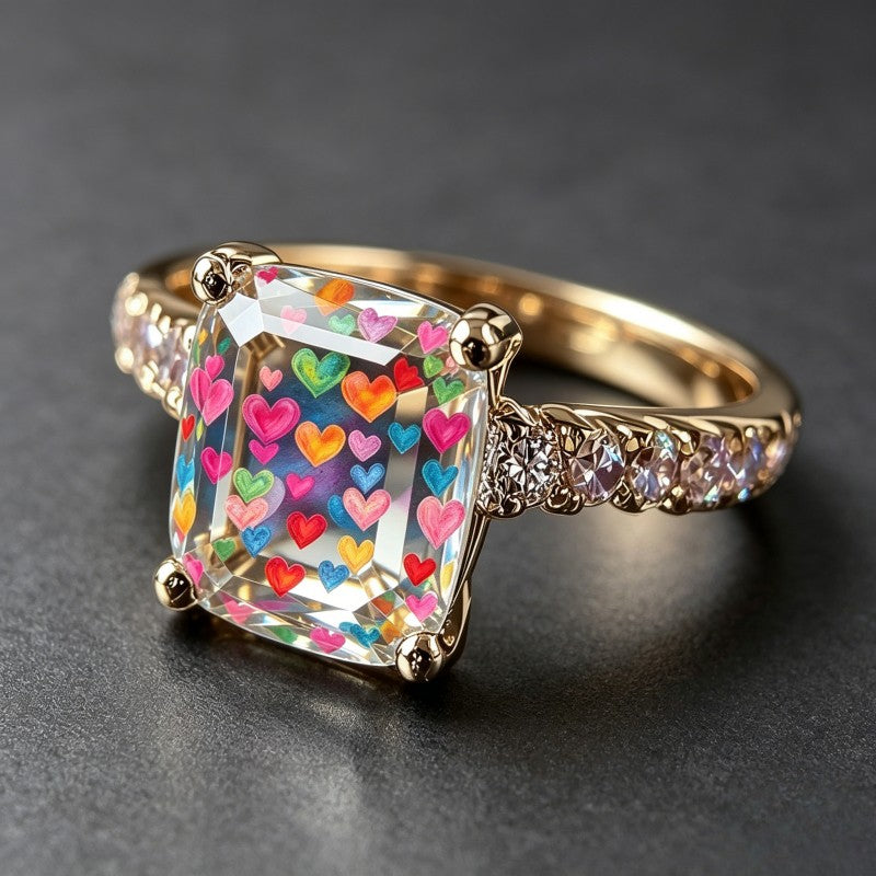 Colorful Hearts Square Ring