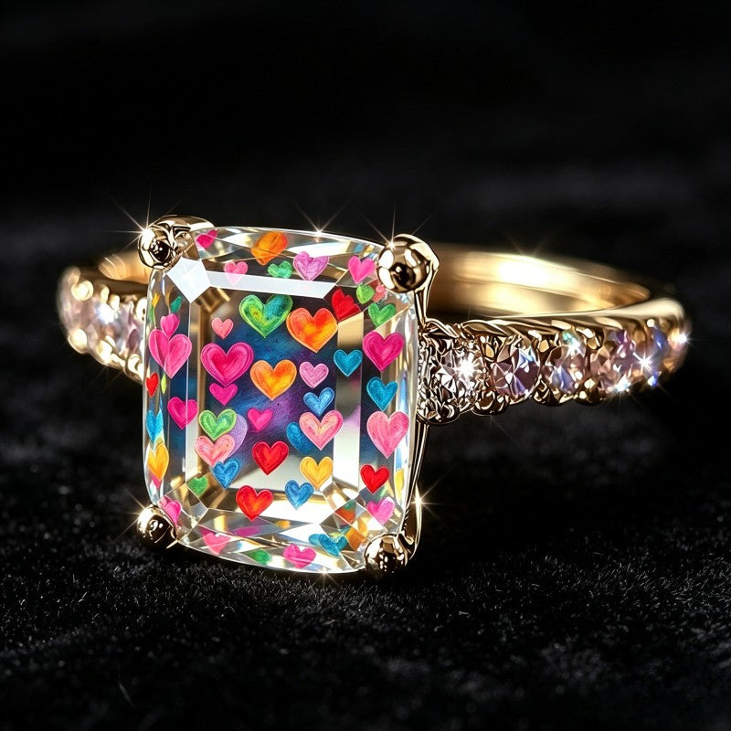 Colorful Hearts Square Ring