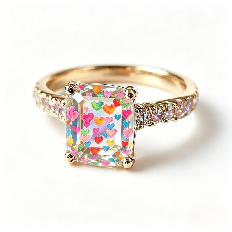 Colorful Hearts Square Ring