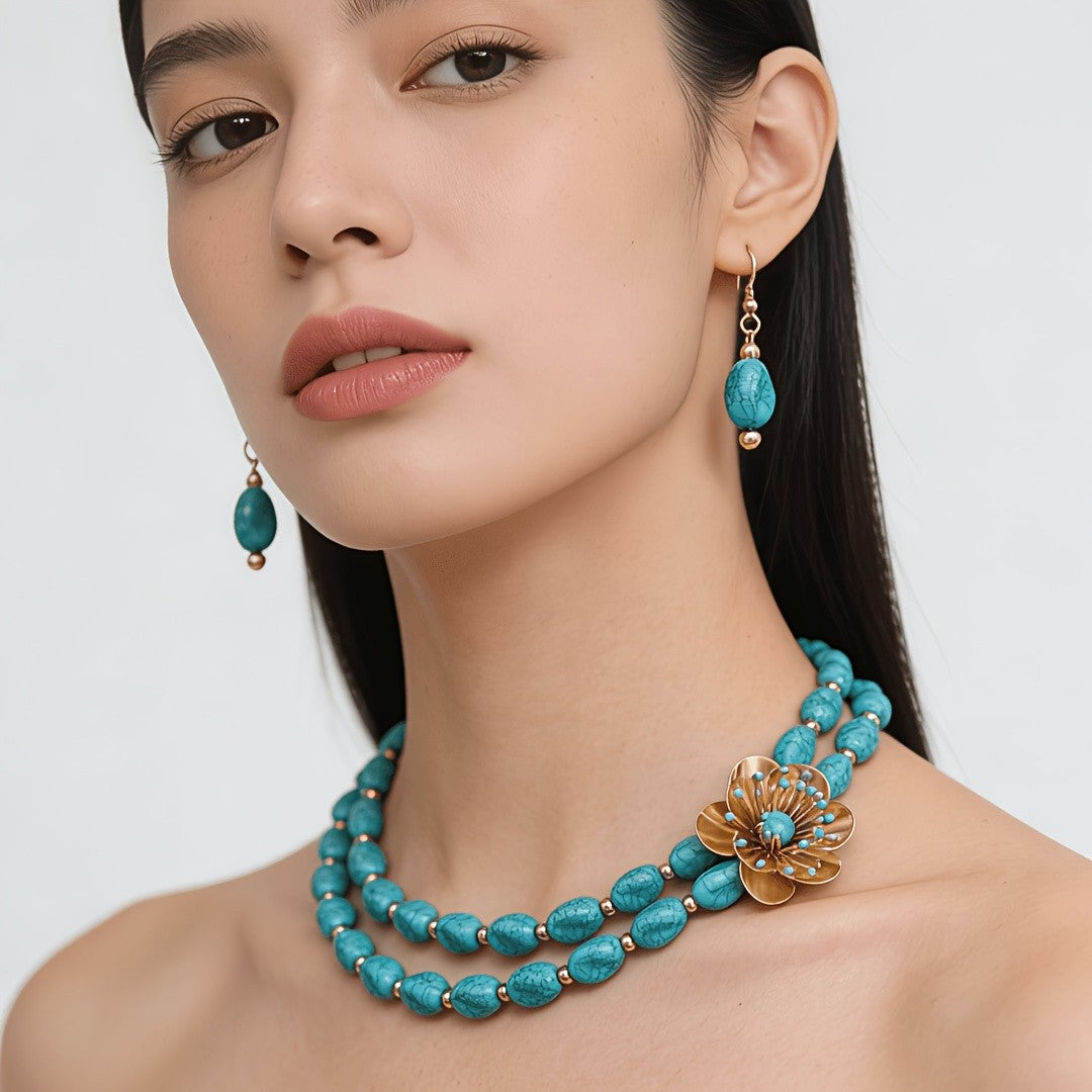 Turquoise Floral Blossom Jewelry Set
