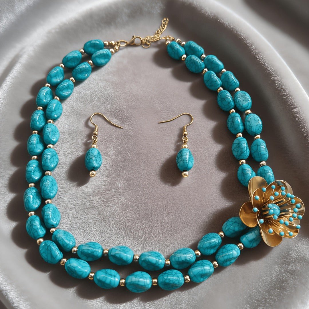 Turquoise Floral Blossom Jewelry Set