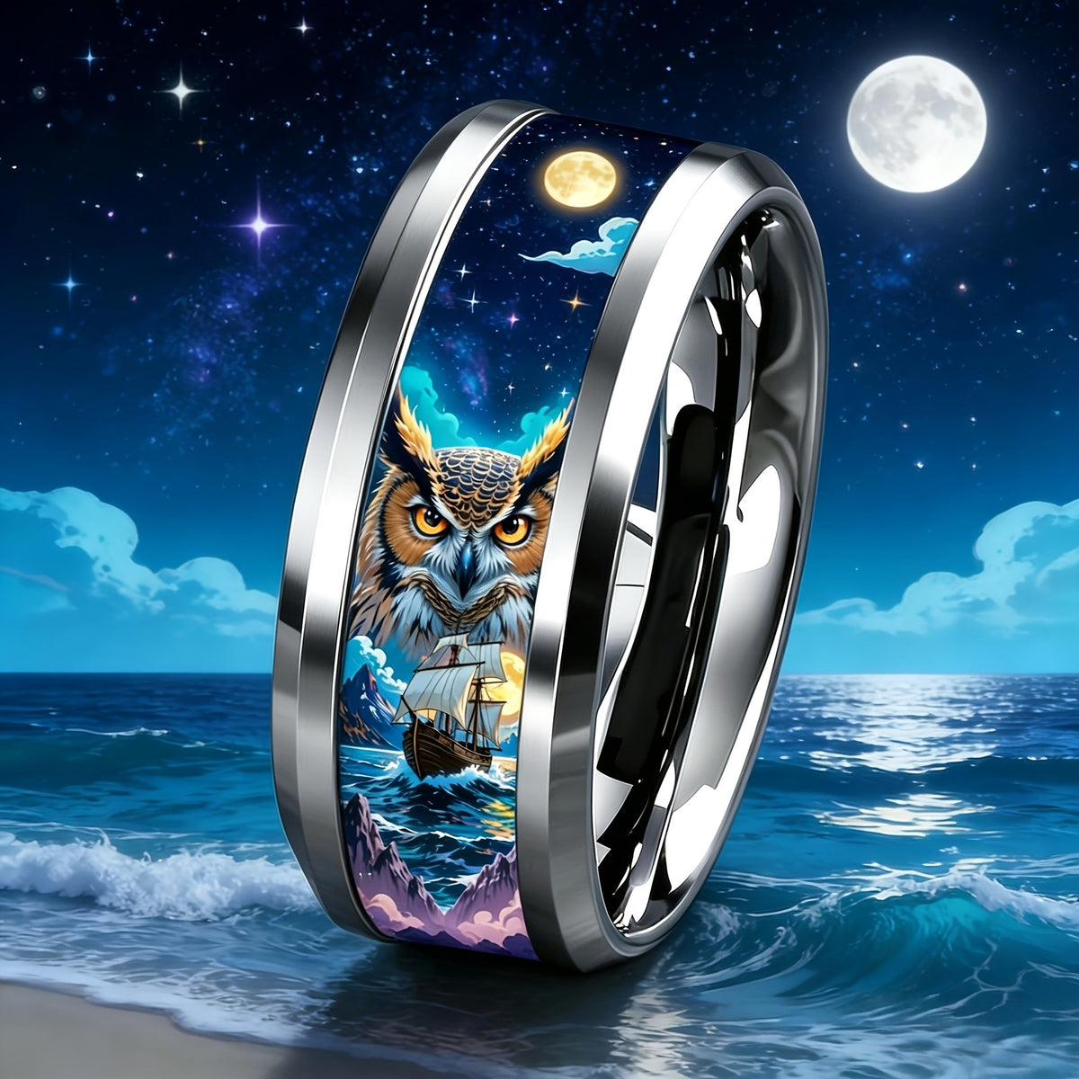 Owl & Moon Scene Ring