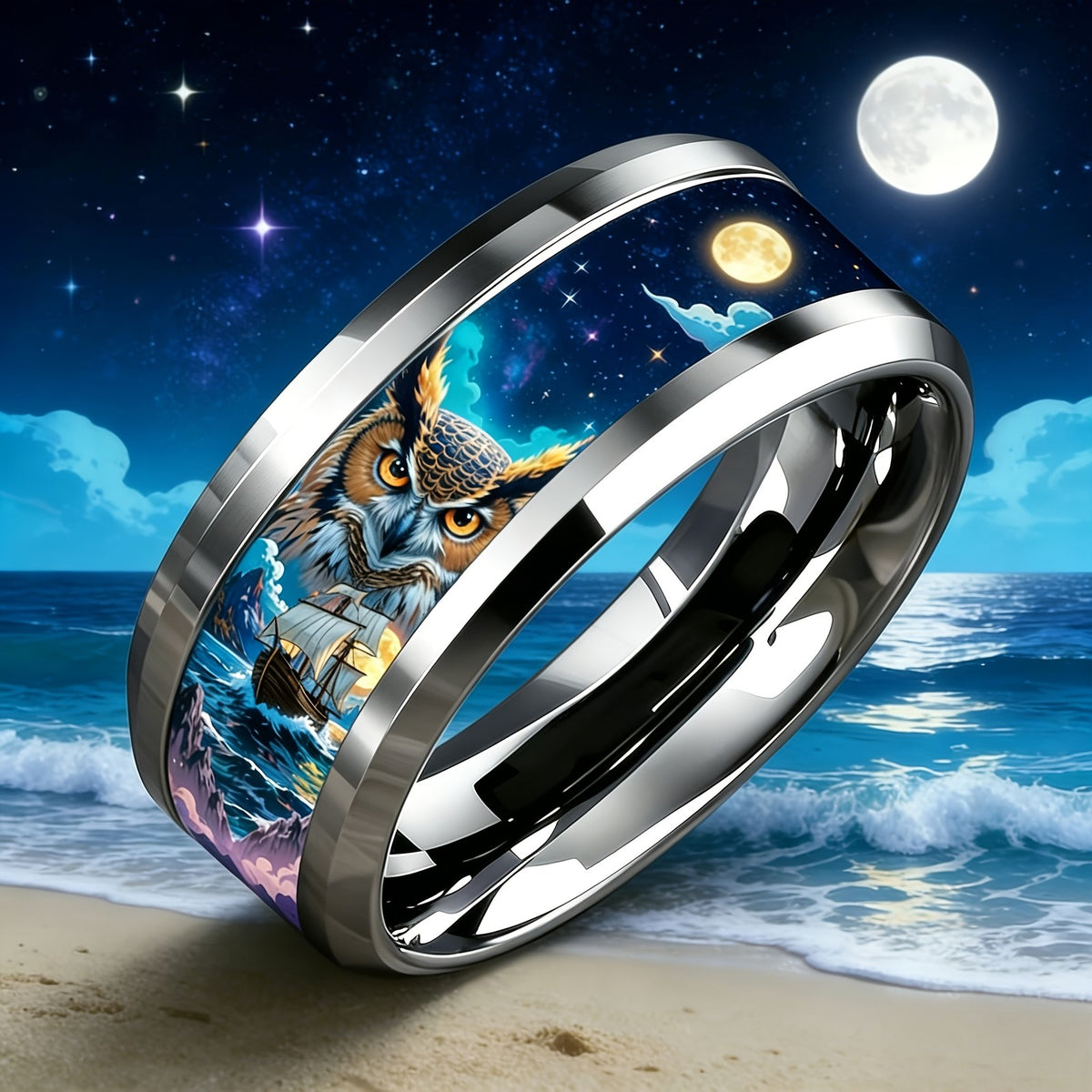 Owl & Moon Scene Ring