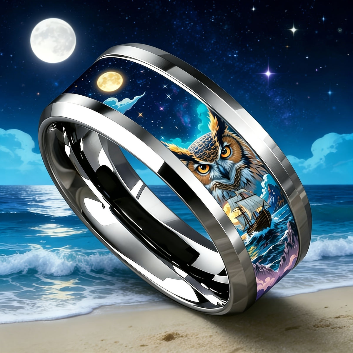 Owl & Moon Scene Ring