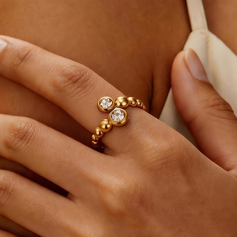 Crystal Bead Open Ring