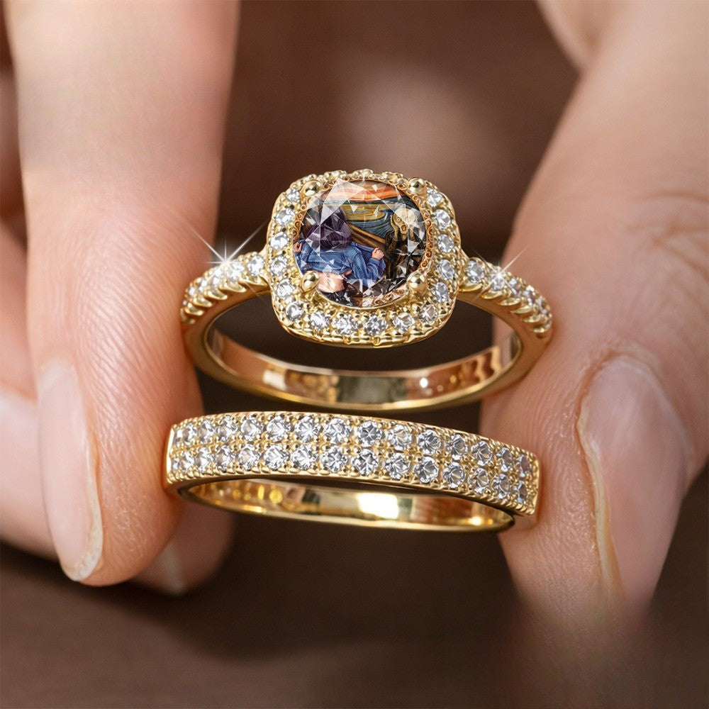 Square Crystal & Pave Band Ring Set