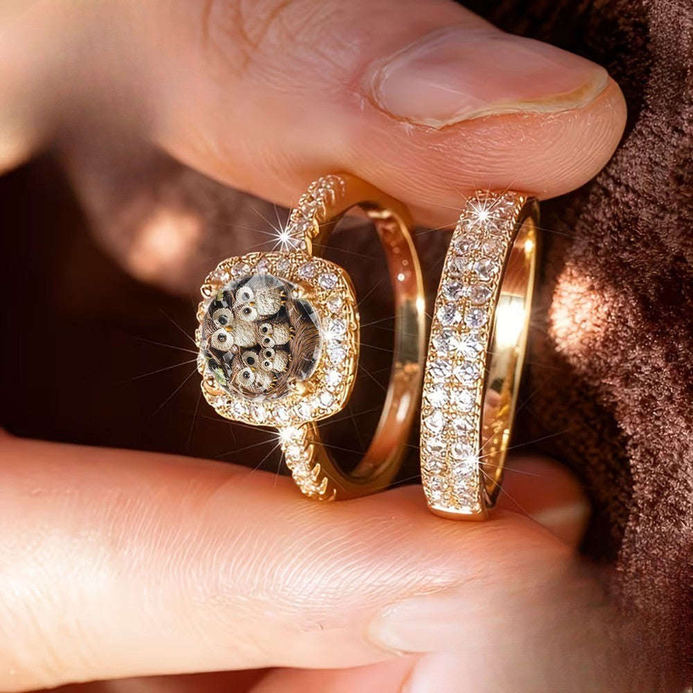 Owl Family Square Ring Set
